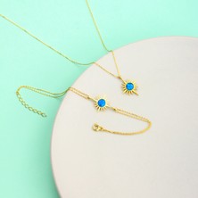 Ravza Gümüş 925 Ayar Gümüş Opal Taşlı Kutup Yıldızı Kolye Bileklik Takı Seti