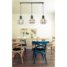 Rsylight Retro Metal Masa Üstü Sıralı Kafesli 3 Lü Rustik Sarkıt Avize 60 cm