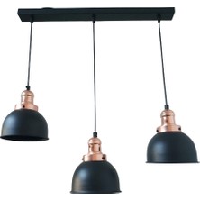 Rsylight Rys Retro Metal Siyah Bakır Duylu Dekoratif 3 Lü Masa Üstü Siyah Rustik Avize En:60 cm