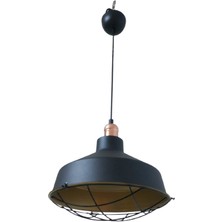 Rsylight Rys Retro Metal Siyah Dekoratif Bakır Duylu Kafesli Siyah Içi Gold Kafe Mutfak Avize Çap:30 cm
