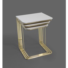 Veys Sehpa Gold 3'lü Amor Zigon Sehpa - Orta Sehpa - Yan Sehpa  - Beyazmermer
