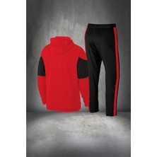 Poseidon Storm Erkek Kırmızı Supra Penye Kumaş Fermuarlı Kapüşonlu Koşu Seti (S-3xl)