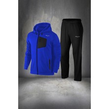 Poseidon Storm Erkek Mavi Supra Penye Kumaş Rahat Kapüşonlu Yürüyüş Takımı (S-3xl)