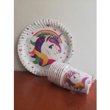 Cadde Süs Unicorn Temalı 8`li Kağıt Tabak Bardak Seti