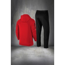 Poseidon Storm Büyük Beden Erkek Kırmızı Supra Penye Kumaş Rahat Cepli Kapüşonlu Eşofman Takımı (4xl- 10XL)