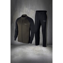 Poseidon Storm Büyük Beden Erkek Haki Supra Penye Kumaş Rahat Fermuarlı Koşu ve Yürüyüş Takımı (4xl- 10XL)