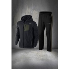 Poseidon Storm Büyük Beden Erkek Siyah Supra Penye Kumaş Rahat Önü Cep Detaylı Eşofman Takımı (4xl- 10XL)