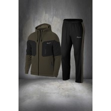 Poseidon Storm Büyük Beden Erkek Haki Supra Penye Kumaş Rahat Kapüşonlu Eşofman Seti (4xl- 10XL)