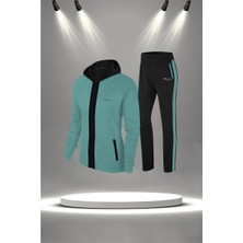 Poseidon Storm Kadın Su Yeşili Supra Penye Kumaş Kumaş Fit Kalıp Koşu Seti (S-3xl)