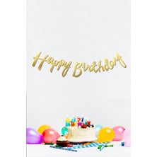 Pekshop Happy Birthday Gold Doğum Günü Banner Kaligrafi Banner Yazı Altın