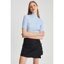 Parkkaron Kadın Yarım Balıkçı Kısa Kol Basic Triko Bluz