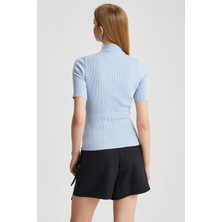 Parkkaron Kadın Yarım Balıkçı Kısa Kol Basic Triko Bluz