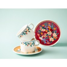 English Home Flower Spree Porselen 2'li Çay Fincanı Takımı 200 ml Hardal-Pembe