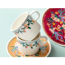 English Home Flower Spree Porselen 2'li Çay Fincanı Takımı 200 ml Hardal-Pembe
