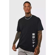 Vbsvibes Erkek Siyah Oversize Japanese Baskılı T-Shirt Vbs-Japnse-Tshrt