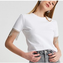 Parkkaron Kadın Kolları Zincir Detaylı Basic T-Shirt