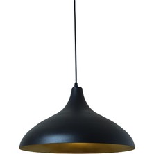 Dylight Retro Metal Dekoratif Rustik Kafe Mutfak Aydınlatma Siyah Içi Gold Sarkıt Avize Çap:35 cm