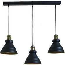Dylight Retro Metal Siyah 3 Lü Masa Üstü Sıralı Dekoratif Rustik Sarkıt Avize 60 cm Genişlik