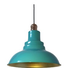 Dylight Retro Metal Turkuaz Mavi Bakır Duylu Dekoratif Rustik Metal Sarkıt Avize Çap:30 cm