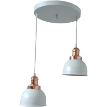 Dylight Retro Metal Beyaz 2 Li Bakır Duylu Dekoratif Rustik Sarkıt Avize Çap :30 cm