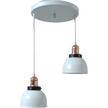 Dylight Retro Metal Beyaz 2 Li Bakır Duylu Dekoratif Rustik Sarkıt Avize Çap :30 cm