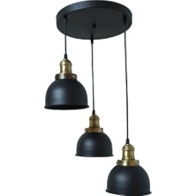 Dylight Retro Metal Siyah 3 Lü Eskitme Duylu Dekoratif Rustik Sarkıt Avize Çap:30 cm