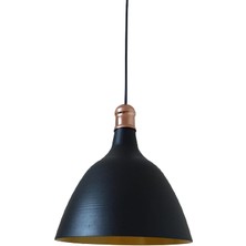 Retro Metal Dekoratif Siyah Içi Gold Bakır Duylu Tekli Sarkıt Avize Çap:28 cm