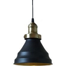 Retro Metal Dekoratif Metal Siyah Içi Gold  Kafe Mutfak Rustik Sarkıt Avize Çap:17 cm
