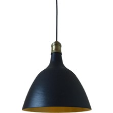 Retro Metal Dekoratif Siyah Içi Gold  Eskitme Duylu Tekli Sarkıt Avize Çap:28 cm