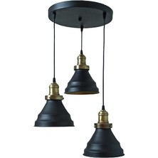 Retro Metal Siyah 3 Lü Dekoratif Rustik Sarkıt Avize Çap:30 cm