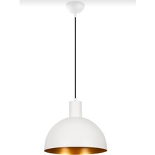 Retro Metal Beyaz Içi Gold Dekoratif Kafe Mutfak Rustik Tekli Sarkıt Avize Çap:30 cm