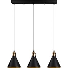 Dylight Retro Siyah 3 Lü Masa Üstü Sıralı Dekoratif Rustik Sarkıt Avize Çap 60 cm