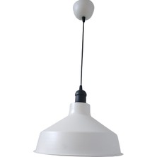 Retro Metal Dekoratif Beyaz Içi Beyaz Siyah Duylu Tekli Sarkıt Avize Çap:30 cm