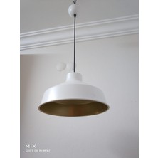Retro Metal Beyaz Içi Gold Dekoratif Tekli Sarkıt Avize Çap: 30 cm