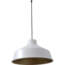 Retro Metal Beyaz Içi Gold Dekoratif Tekli Sarkıt Avize Çap:30 cm