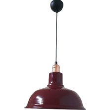 Retro Metal Bordo Bakır Duylu Dekoratif Ruktik Tekli Sarkıt Kafe Mutfak Aydınlatma Çap:30 cm