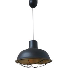 Retro Metal Siyah Dekoratif Kafesli Siyah Içi Gold Kafe Mutfak Avize Çap:30 cm