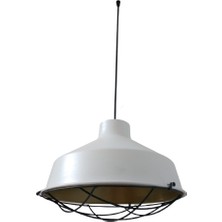 Retro Metal Dekoratif Beyaz Içi Gold Kafesli Tekli Sarkıt Avize Çap:30 cm