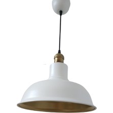 Retro Metal Dekoratif Beyaz Içi Gold Eskitme Duylu Tekli Sarkıt Avize Çap:30 cm
