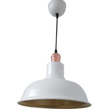 Retro Metal Dekoratif Beyaz Içi Gold Bakır Duylu Tekli Sarkıt Avize Çap:30 cm