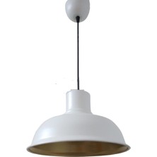 Retro Metal Beyaz Içi Gold Dekoratif Tekli Sarkıt Avize Çap:30 cm