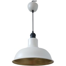 Retro Metal Dekoratif Beyaz Içi Gold Siyah Duylu Tekli Sarkıt Avize Çap:30 cm