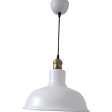 Retro Metal Dekoratif Beyaz Içi Beyaz Eskitme  Duylu Tekli Sarkıt Avize Çap:30 cm
