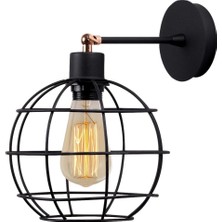 Dylight Retro Metal Kafesli Siyah Mafsallı Dekoratif Rustik Duvar Aplik