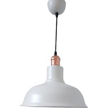 Retro Metal Dekoratif Beyaz Içi Beyaz Bakır Duylu Tekli Sarkıt Avize Çap:30 cm