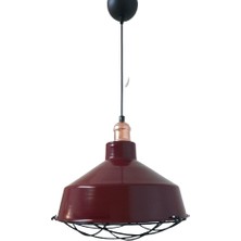 Retro Metal Bordo Bakır Duylu Kafesli Ruktik Tekli Sarkıt Kafe Mutfak Aydınlatma Çap:30 cm