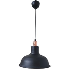 Retro Metal Siyah Dekoratif Bakır Duylu Siyah Içi Siyah Kafe Mutfak Avize Çap:30 cm