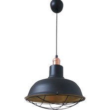Retro Metal Siyah Dekoratif Bakır Duylu Kafesli Siyah Içi Gold Kafe Mutfak Avize Çap:30 cm