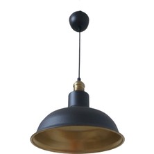 Retro Metal Siyah Dekoratif Eskitme Duylu Kafe Siyah Içi Gold Mutfak Avize Çap:30 cm
