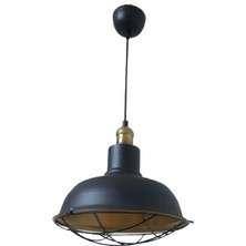 Retro Metal Siyah Dekoratif Eskitme Duylu Kafesli Siyah Içi Gold Kafe Mutfak Avize Çap:30 cm
